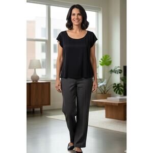 Eileen Fisher 100% Silk Blouse T-shirt Women's XL Black Minimalist Capsule Basic